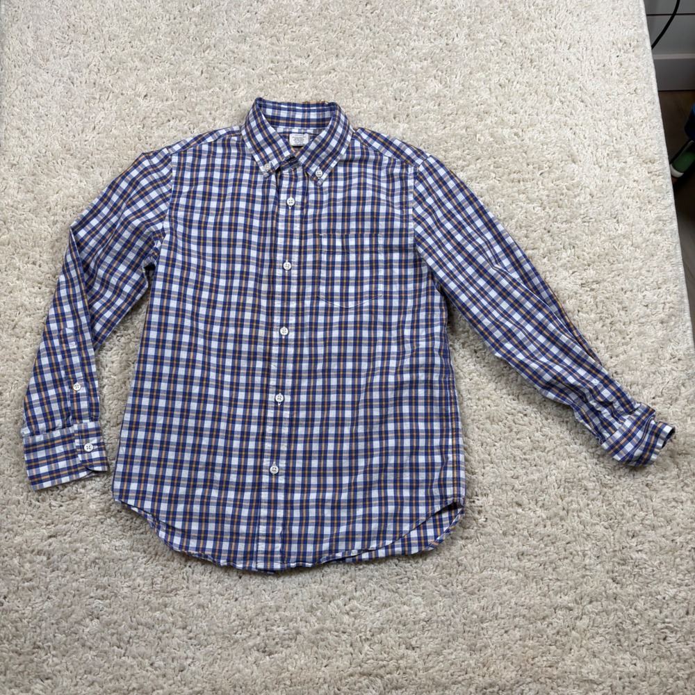 Crewcuts Boys Plaid Button Down Shirt Long Sleeve Sz 10 Blue Orange White Cotton